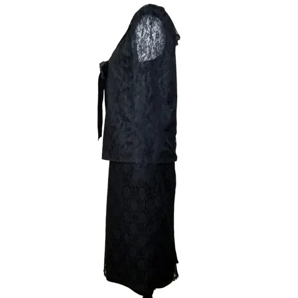 VTG 80s Gunne Sax Black Lace Jacket Skirt Suit M Whimsigoth Vamp Retro Pinup